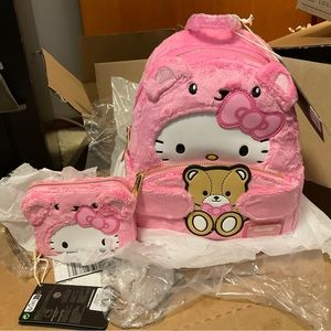 Hello Kitty Teddy Bear Loungefly Mini Backpack and Matching Wallet  NWT!